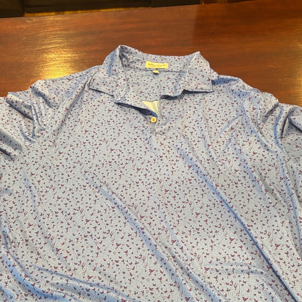 Peter Millar Light Blue and Red Pattern Polo - image 3